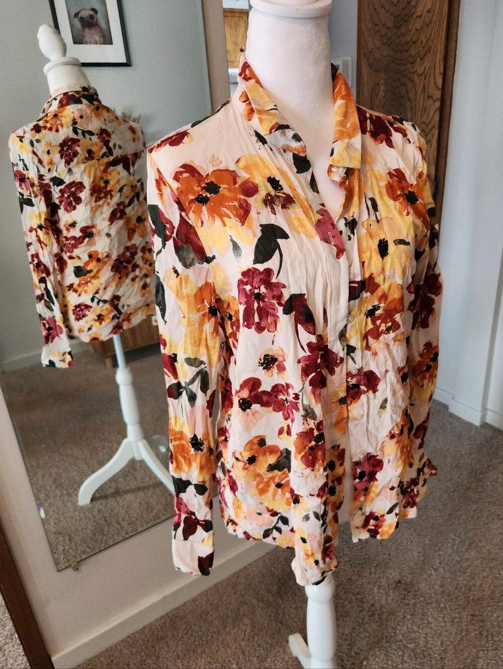 (2 For $30) Ichi Brunsa Tapioca Dress Shirt Blouse Floral